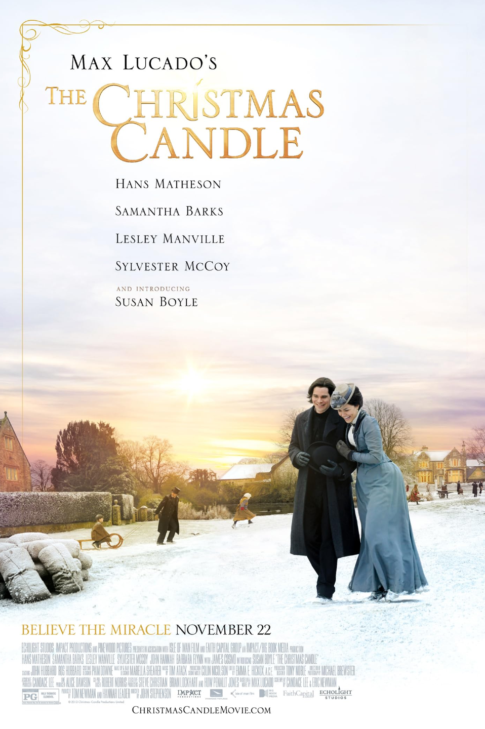 the christmas candle movie poster with man and woman in snow