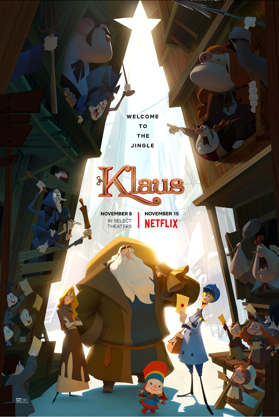 klaus movie poster with klaus jesper and other characters
