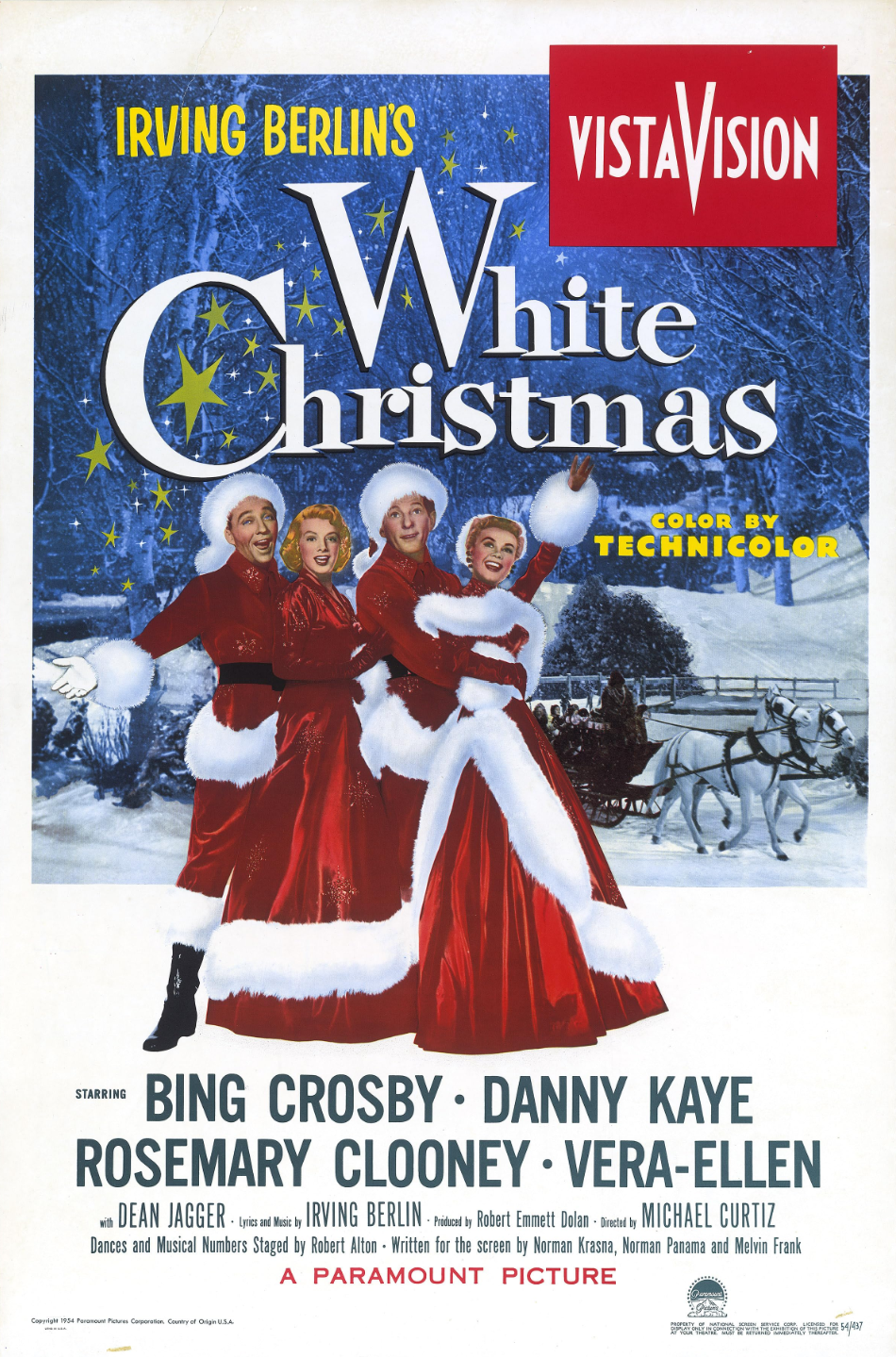 White Christmas movie poster with four people dressed in red
