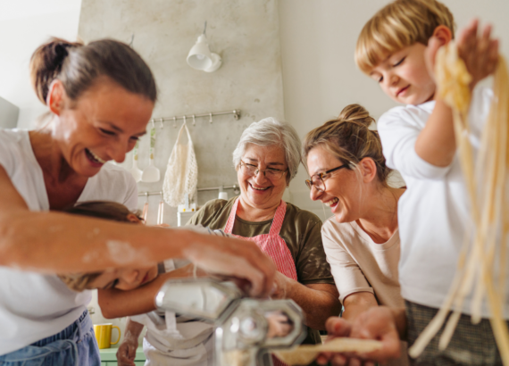 family making pasta