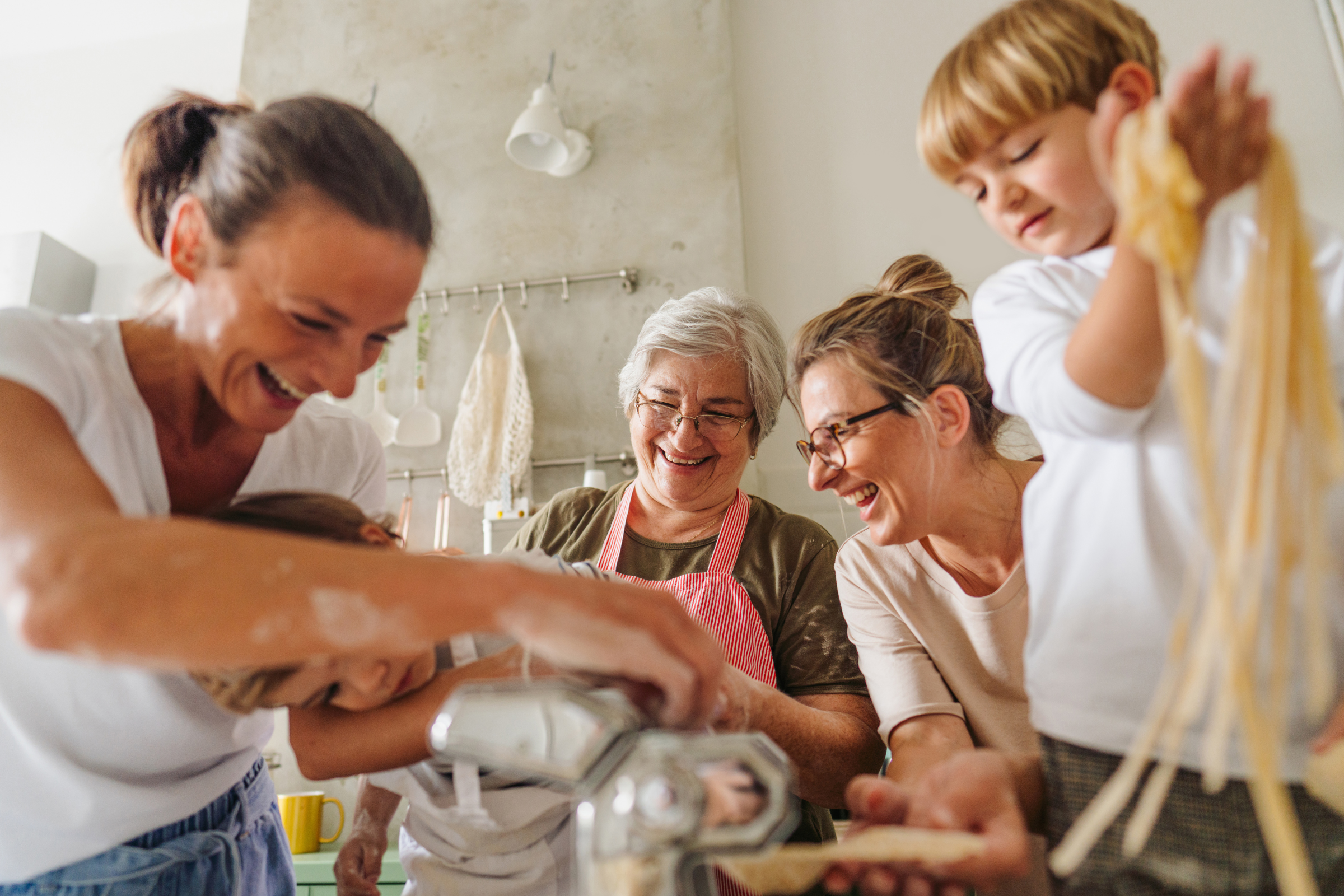 family making pasta