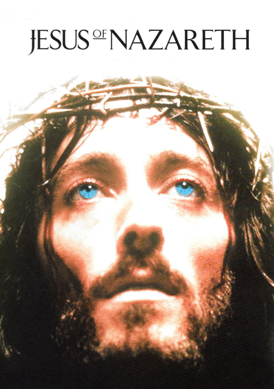 the cover art for the movie Jesus of Nazareth showing a man as Jesus