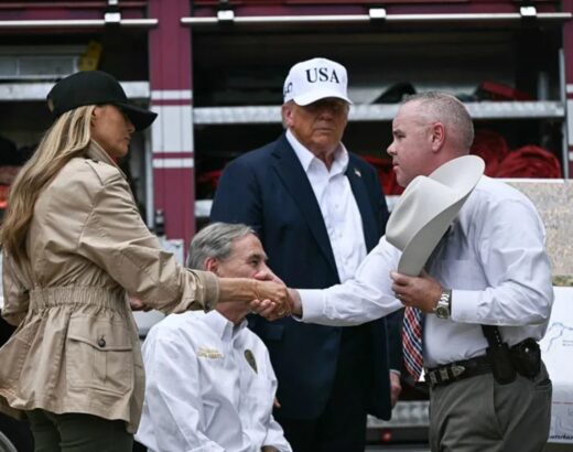 Melania and Donald Trump meeting with the governor of Texas and a local