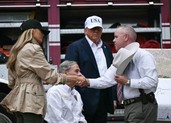 Melania and Donald Trump meeting with the governor of Texas and a local