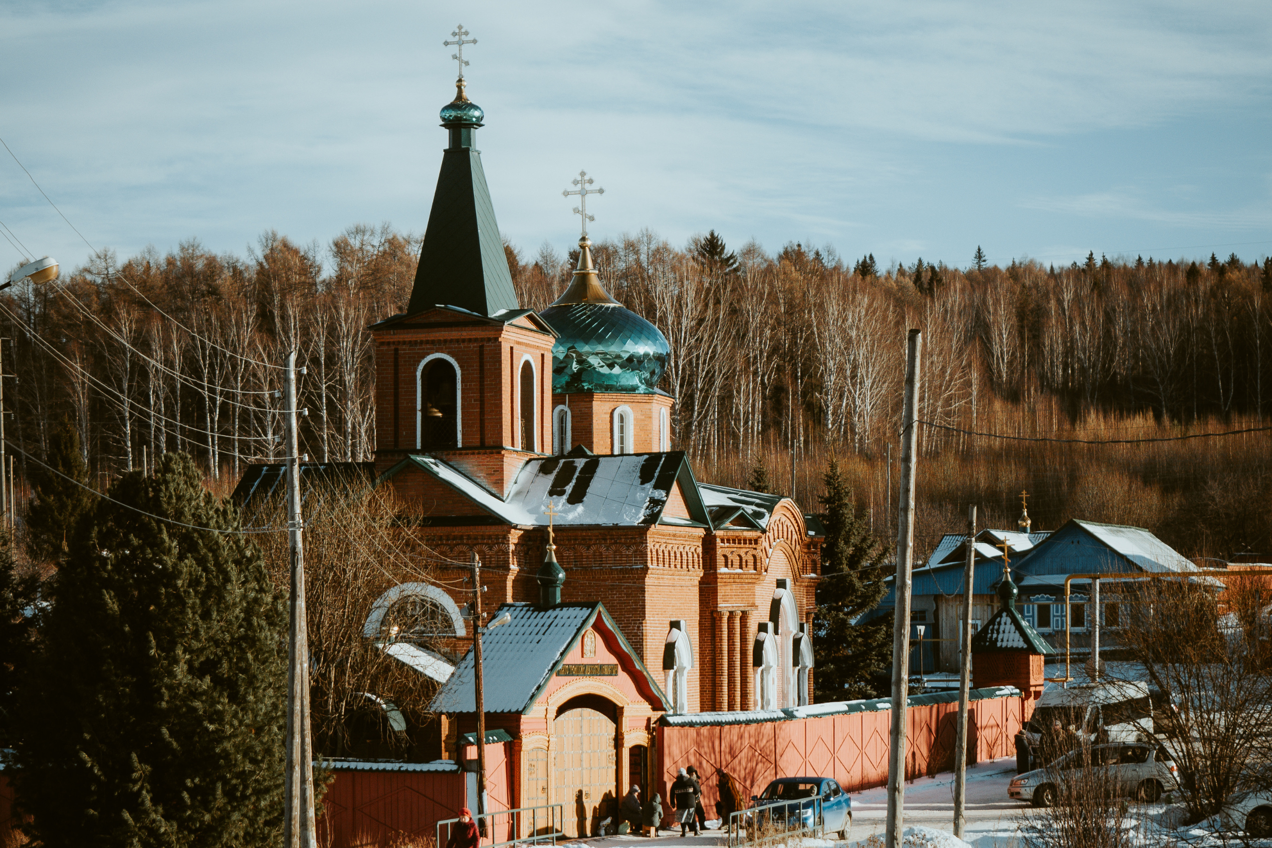 Orthodox church along the side of a road