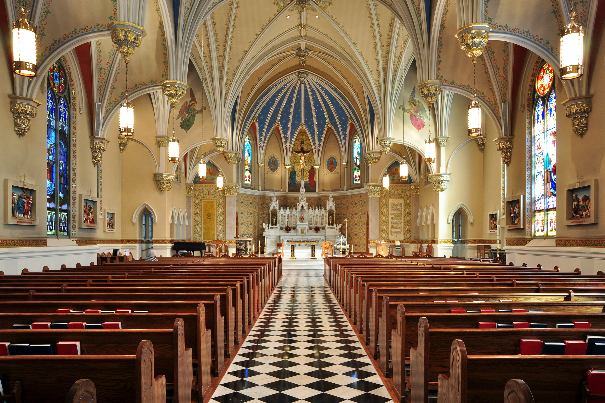 interior of a church with pews