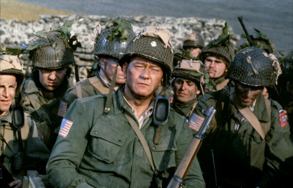 John Wayne and other actors in a still from the movie The Longest Day